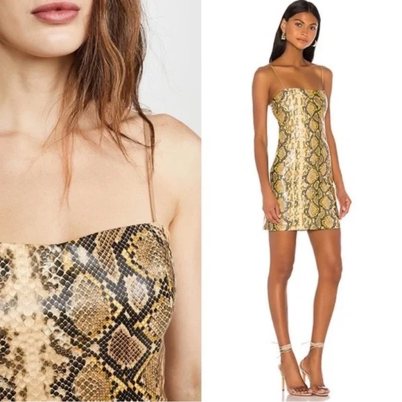 LIKELY Hayley Python Printed Faux Leather Mini Dress In Gold - Picture 4 of 8